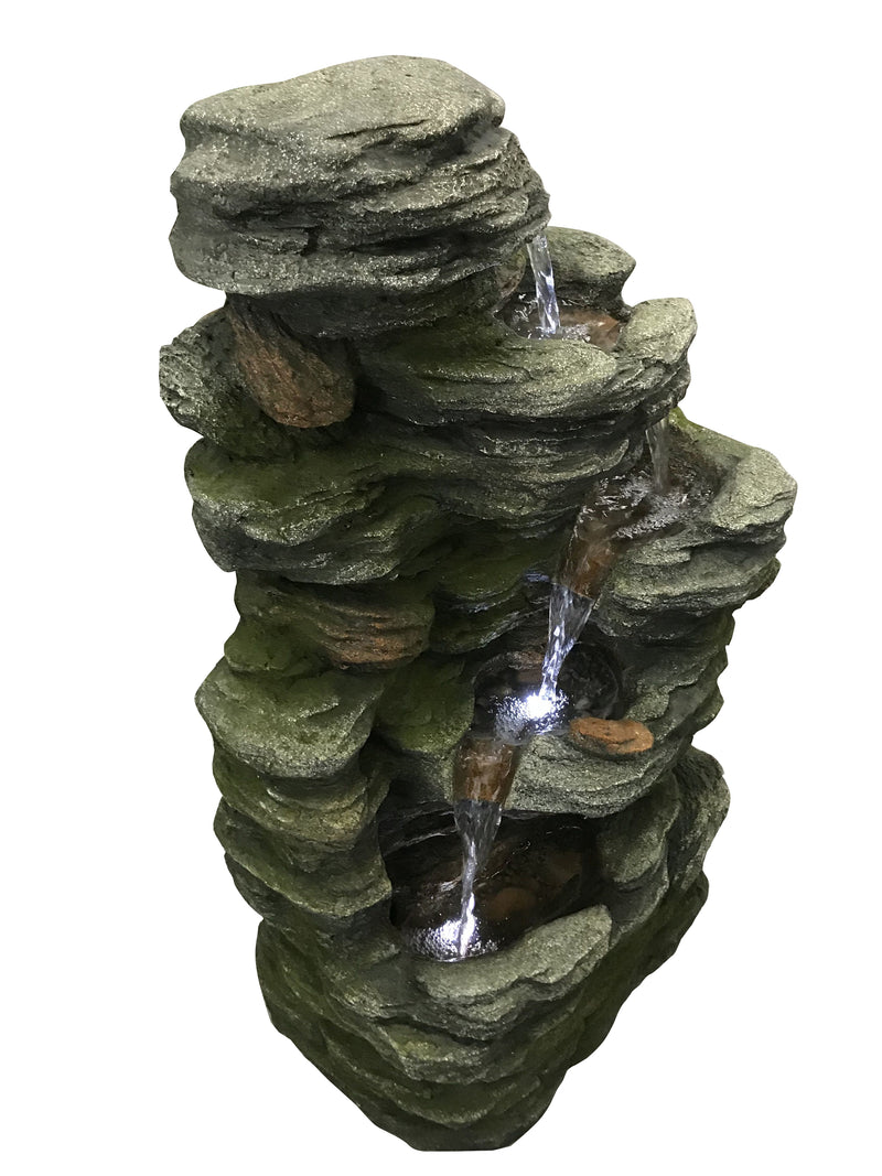 Multilevel Stone Fountain With White Led Lights HI-LINE GIFT LTD.
