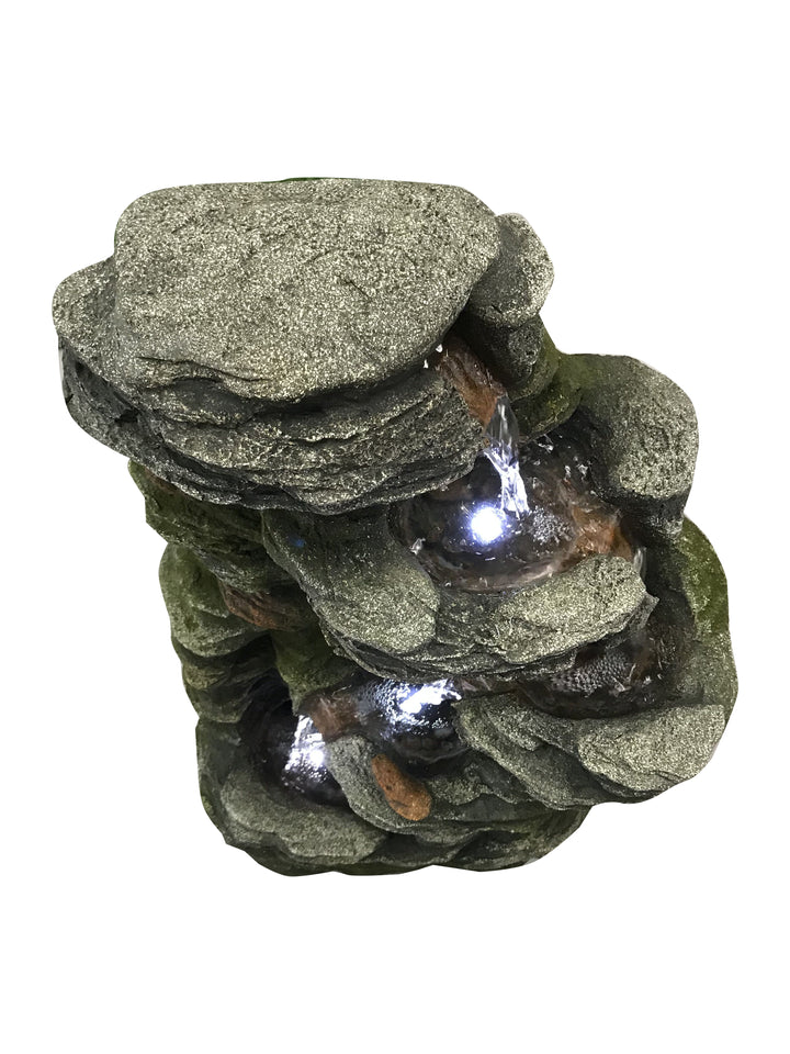Multilevel Stone Fountain With White Led Lights HI-LINE GIFT LTD.