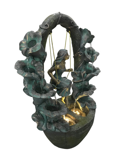 Girl On A Swing Fountain With  2 Warm White Led Lights Hi-Line Gift Ltd.