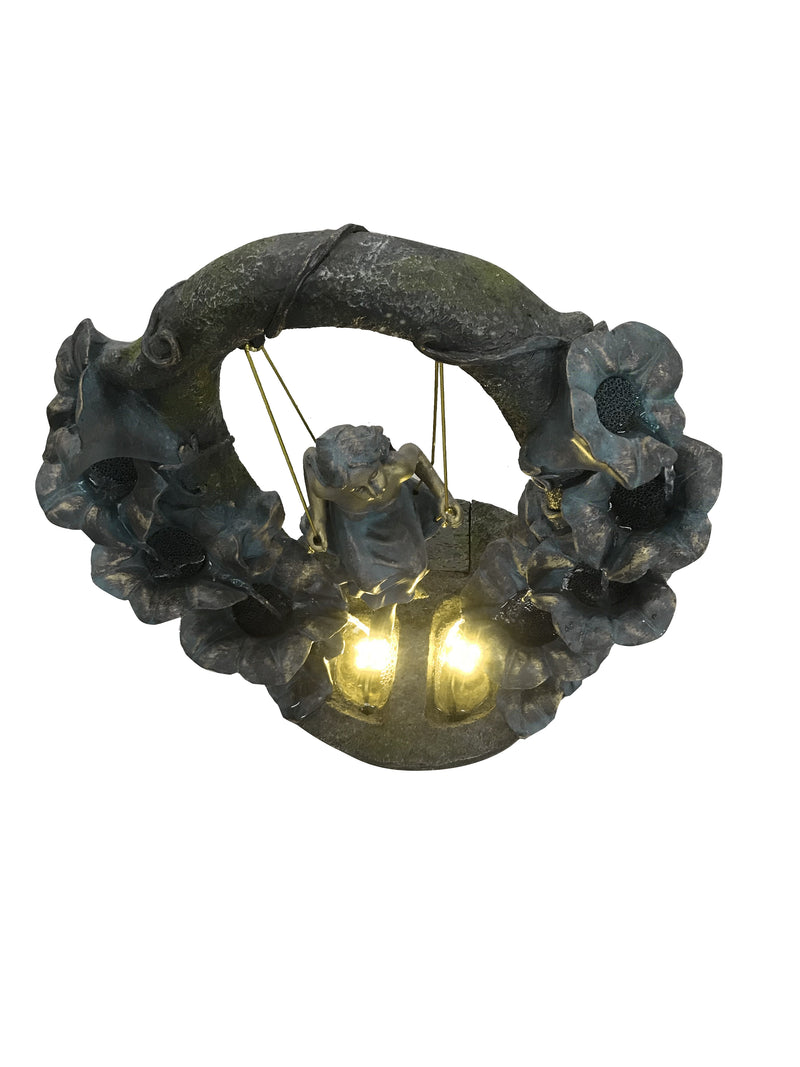 Girl On A Swing Fountain With  2 Warm White Led Lights Hi-Line Gift Ltd.