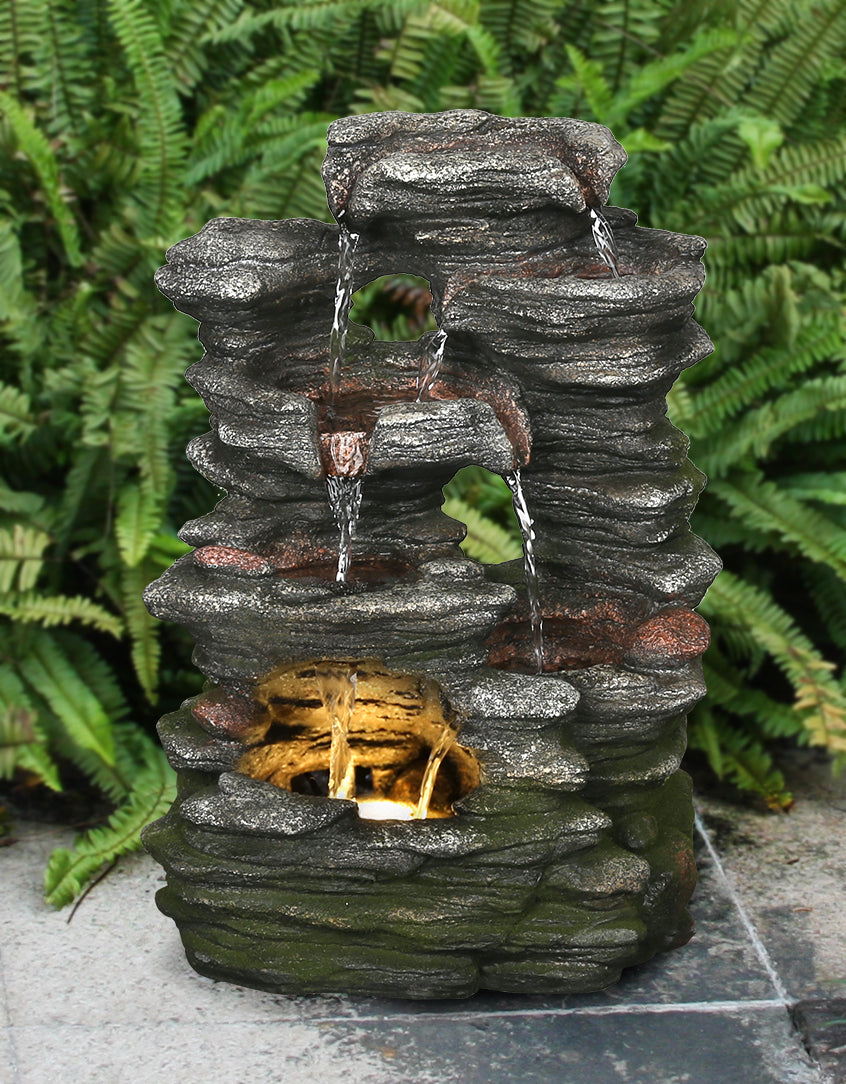 Multi-Level Stone Fountain With Lights HI-LINE GIFT LTD.