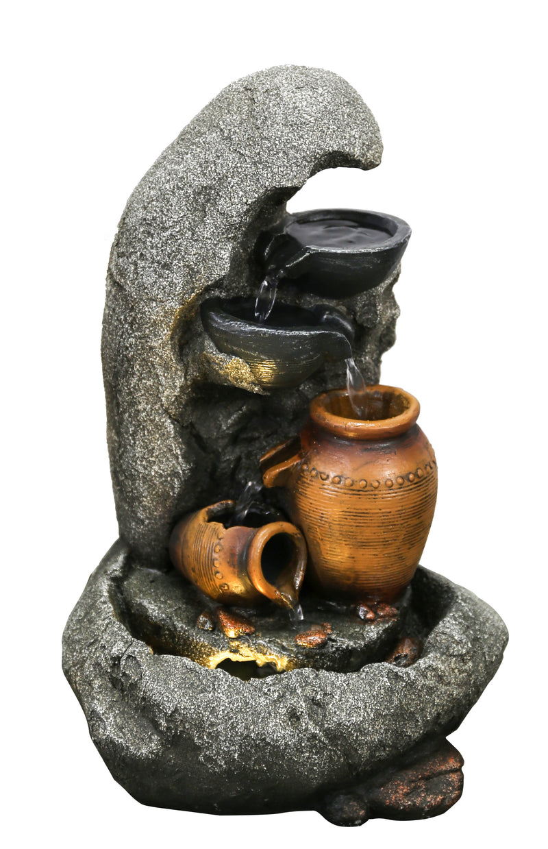 Cascading Bowls & Jugs Tabletop Fountain With  Warm White Led Lights Hi-Line Gift Ltd.