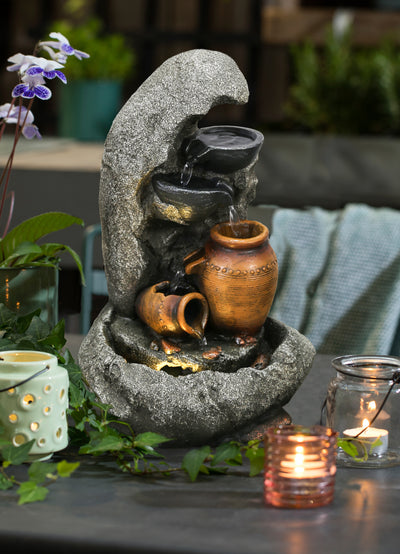 Cascading Bowls & Jugs Tabletop Fountain With  Warm White Led Lights Hi-Line Gift Ltd.