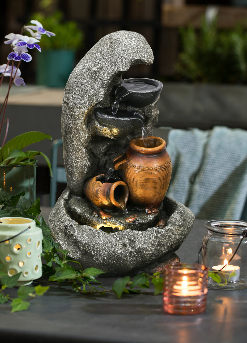 Cascading Bowls & Jugs Tabletop Fountain With  Warm White Led Lights Hi-Line Gift Ltd.