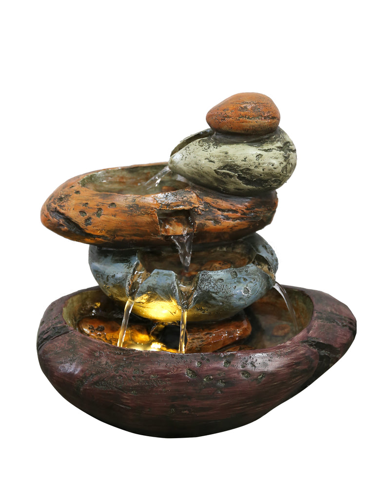 Multicolour Stone Tabletop Fountain With  Warm White Led Lights Hi-Line Gift Ltd.