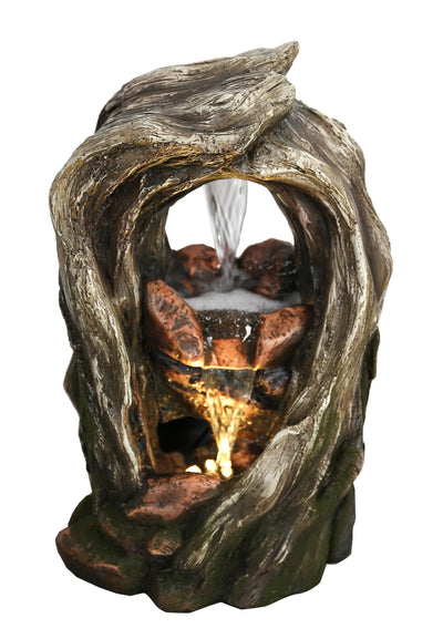 Treetrunk Tabletop Fountain With  Warm White Led Lights Hi-Line Gift Ltd.