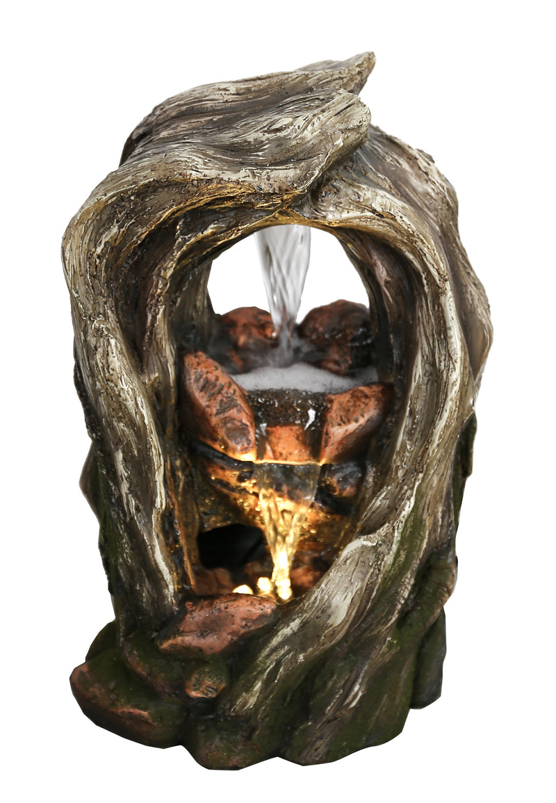 Treetrunk Tabletop Fountain With  Warm White Led Lights Hi-Line Gift Ltd.