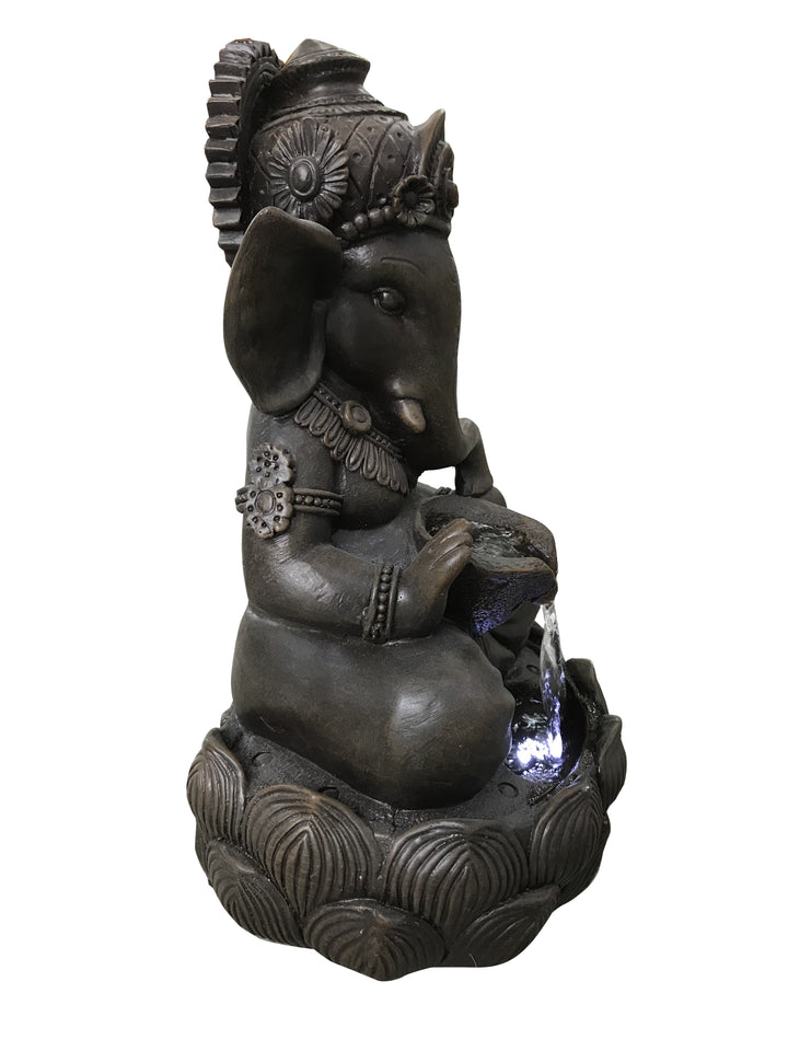 Lord Ganesh Sculptural Tabletop Fountain With  Cool White Led Lights Hi-Line Gift Ltd.