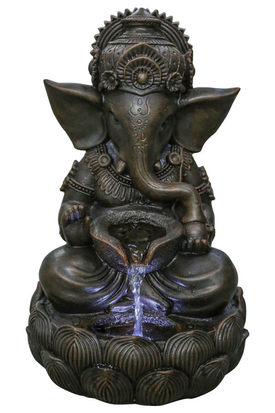 Lord Ganesh Sculptural Tabletop Fountain With  Cool White Led Lights Hi-Line Gift Ltd.