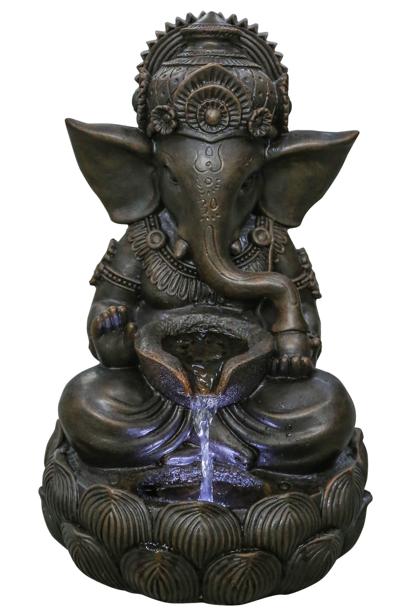 Lord Ganesh Sculptural Tabletop Fountain With  Cool White Led Lights Hi-Line Gift Ltd.