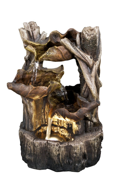 Tree Trunk Fountain W/3 Leaves & Led HI-LINE GIFT LTD.
