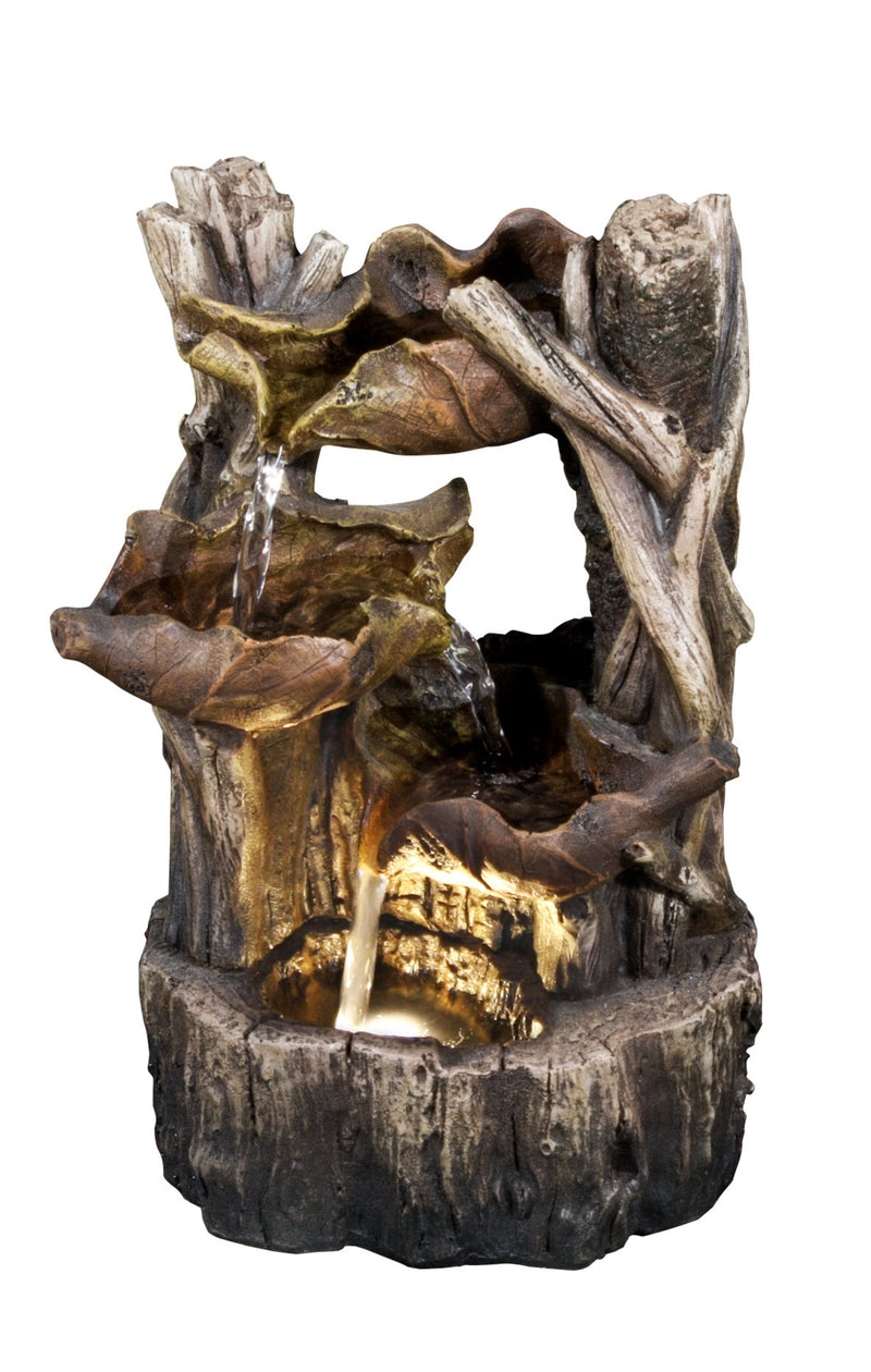 Tree Trunk Fountain W/3 Leaves & Led HI-LINE GIFT LTD.