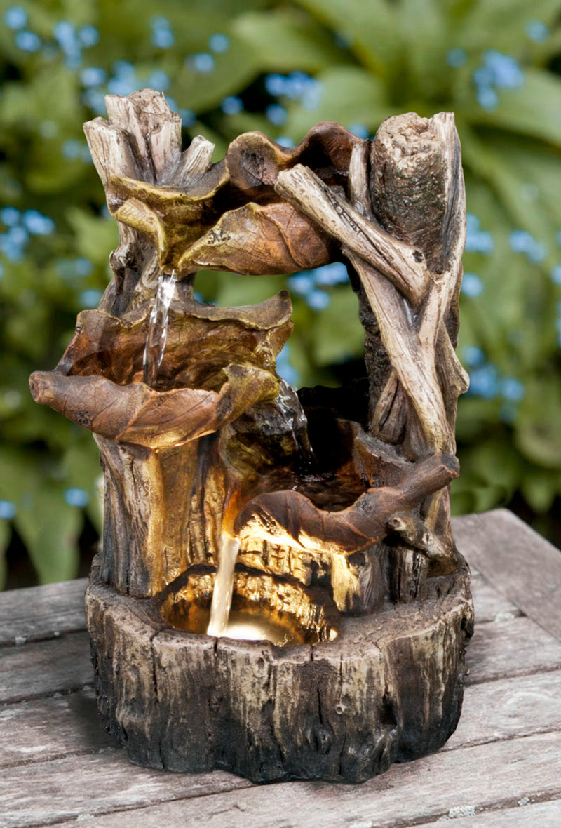 Tree Trunk Fountain W/3 Leaves & Led HI-LINE GIFT LTD.