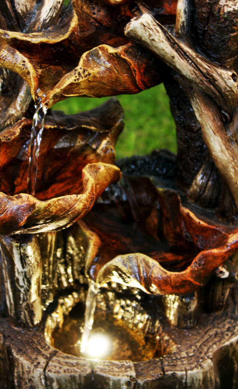 Tree Trunk Fountain W/3 Leaves & Led HI-LINE GIFT LTD.