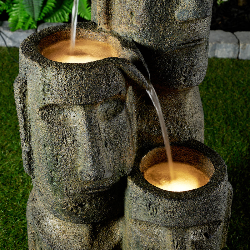 Easter Island Heads Fountain With 2 Leds Hi-Line Gift Ltd.
