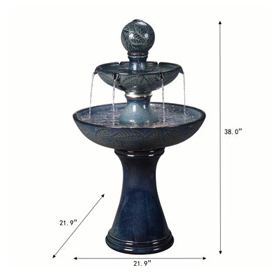 79586-01-BB -  Enchanting Blue 2 Tier Ceramic Fountain with Lights: Serenity in Every Cascade HI-LINE GIFT