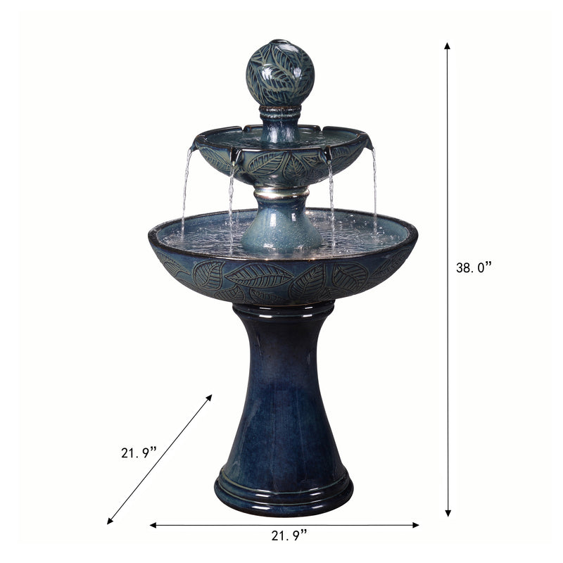 79586-01-BB -  Enchanting Blue 2 Tier Ceramic Fountain with Lights: Serenity in Every Cascade HI-LINE GIFT