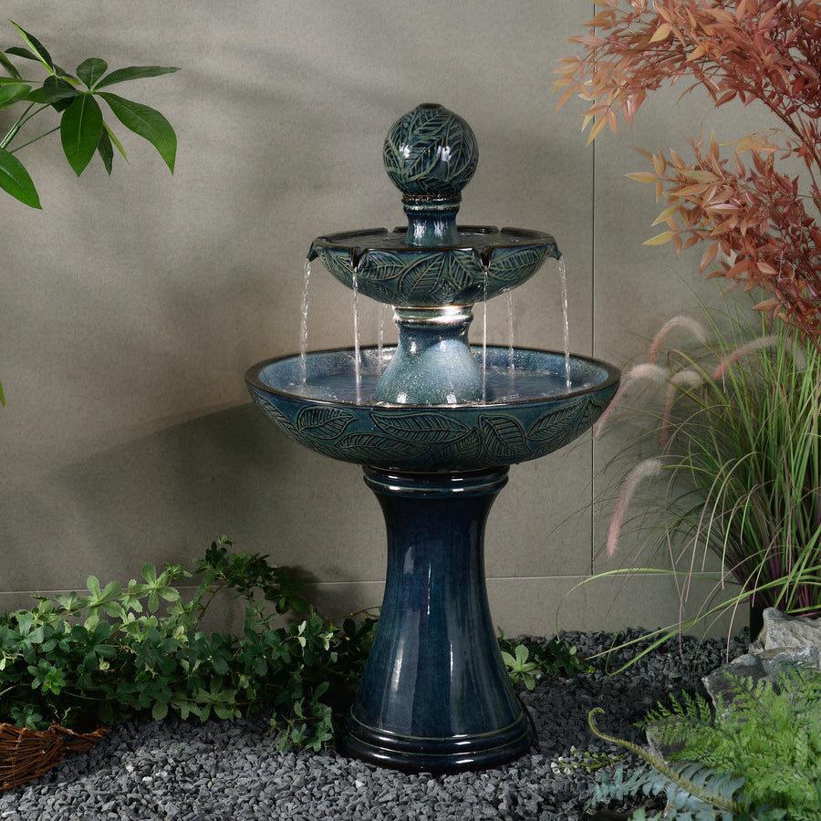 79586-01-BB -  Enchanting Blue 2 Tier Ceramic Fountain with Lights: Serenity in Every Cascade HI-LINE GIFT