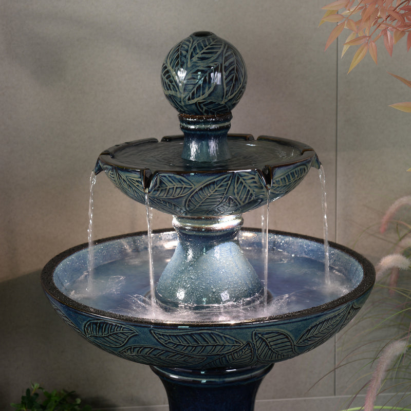 79586-01-BB -  Enchanting Blue 2 Tier Ceramic Fountain with Lights: Serenity in Every Cascade HI-LINE GIFT