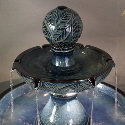 79586-01-BB -  Enchanting Blue 2 Tier Ceramic Fountain with Lights: Serenity in Every Cascade HI-LINE GIFT