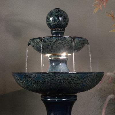 79586-01-BB -  Enchanting Blue 2 Tier Ceramic Fountain with Lights: Serenity in Every Cascade HI-LINE GIFT
