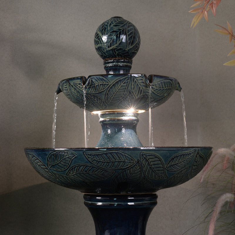 79586-01-BB -  Enchanting Blue 2 Tier Ceramic Fountain with Lights: Serenity in Every Cascade HI-LINE GIFT
