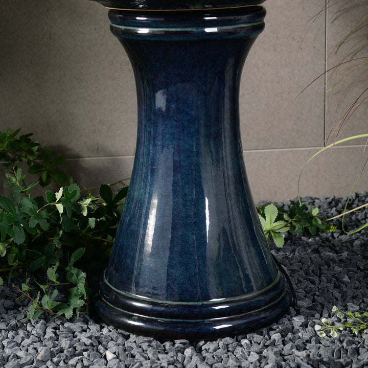 79586-01-BB -  Enchanting Blue 2 Tier Ceramic Fountain with Lights: Serenity in Every Cascade HI-LINE GIFT