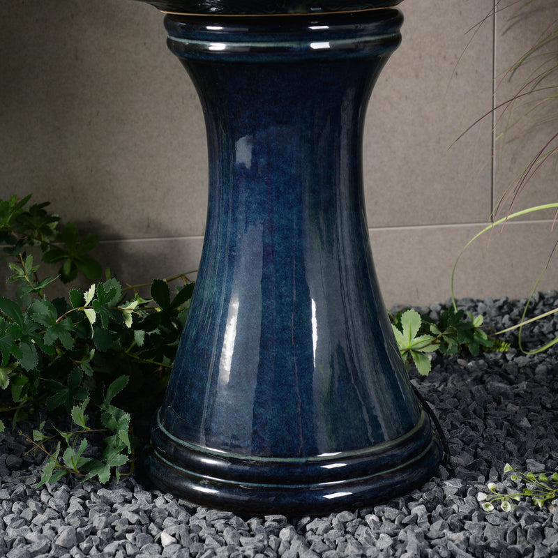 79586-01-BB -  Enchanting Blue 2 Tier Ceramic Fountain with Lights: Serenity in Every Cascade HI-LINE GIFT