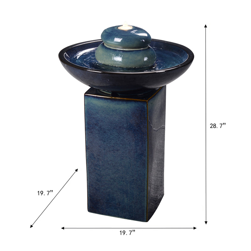 79586-02-BB -  Blue Ceramic Fountain with Submersible Pump and Warm White LED Lights HI-LINE GIFT