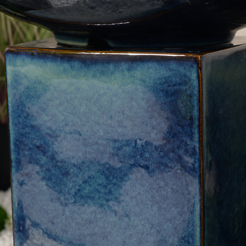 79586-02-BB -  Blue Ceramic Fountain with Submersible Pump and Warm White LED Lights HI-LINE GIFT