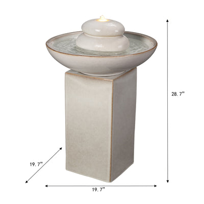 79586-02-IV -  Ivory Ceramic Fountain with Submersible Pump and Warm White LED Lights HI-LINE GIFT