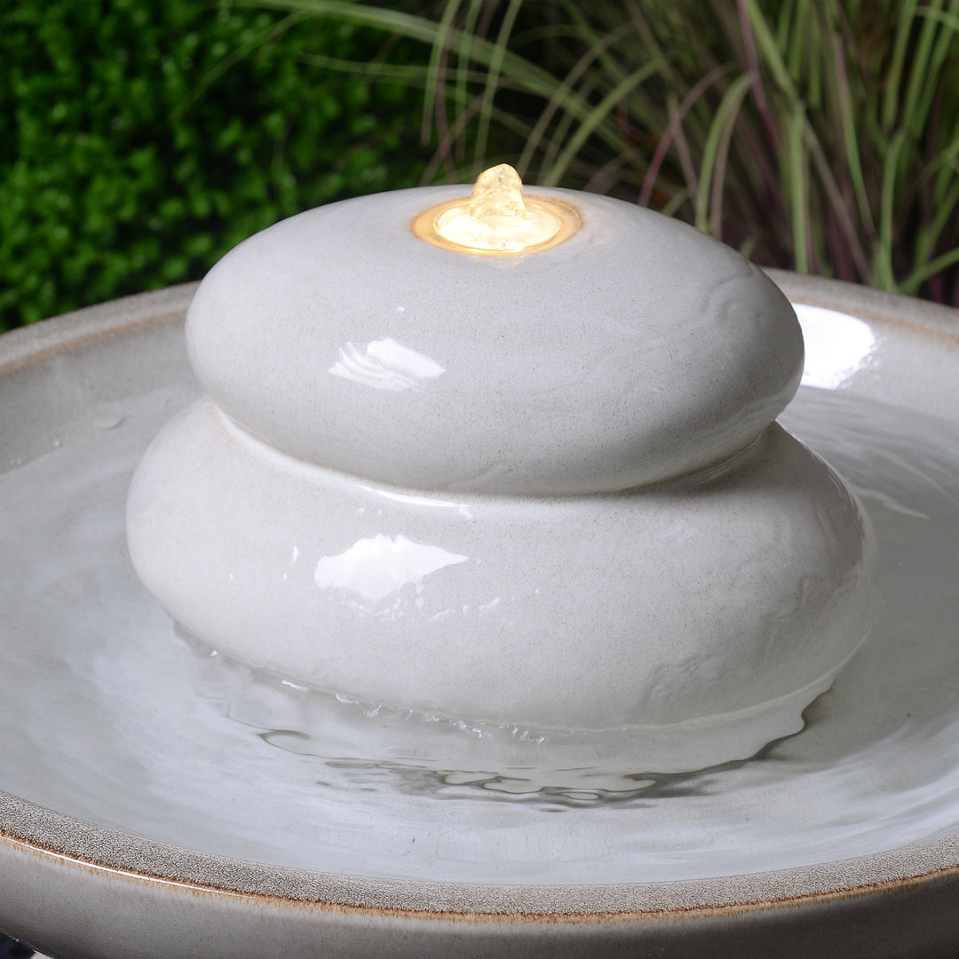 79586-02-IV -  Ivory Ceramic Fountain with Submersible Pump and Warm White LED Lights HI-LINE GIFT