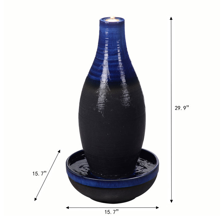 79586-04-BL -  Blue Ceramic Fountain with LED Lights - Tranquil Illumination HI-LINE GIFT