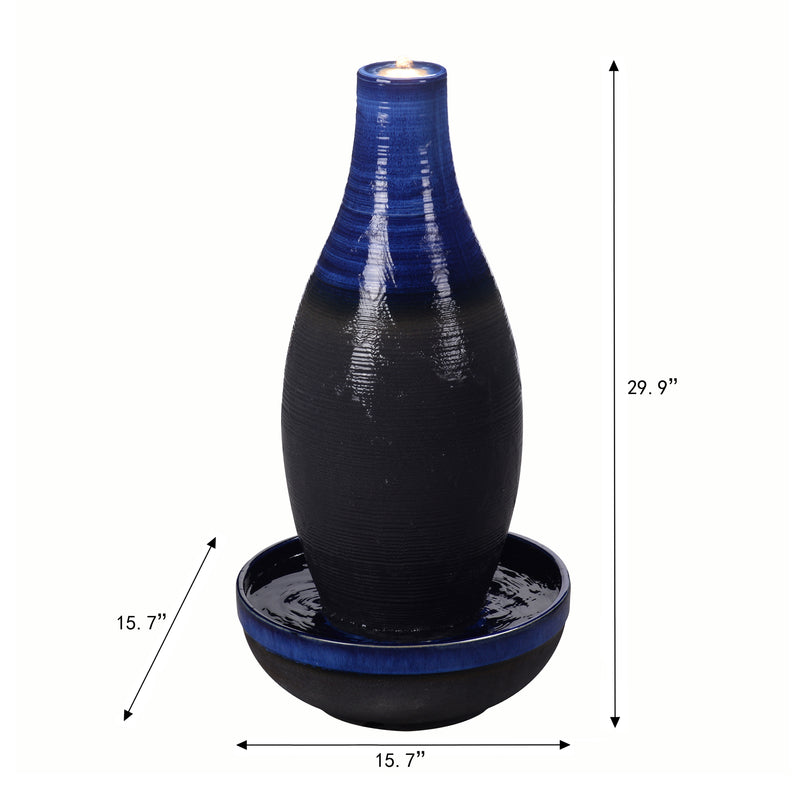 79586-04-BL -  Blue Ceramic Fountain with LED Lights - Tranquil Illumination HI-LINE GIFT
