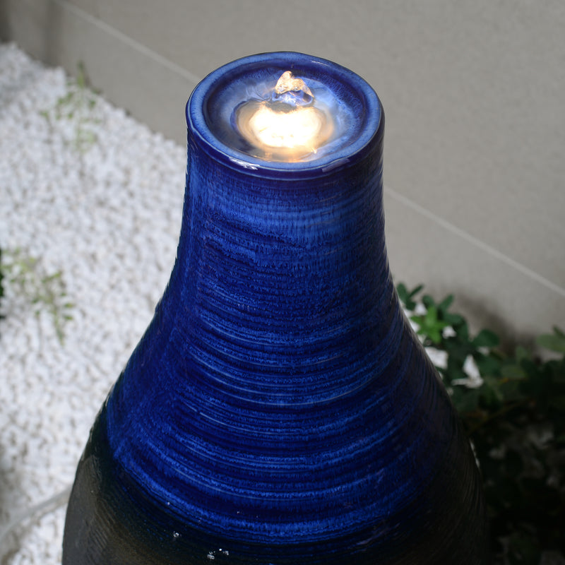 79586-04-BL -  Blue Ceramic Fountain with LED Lights - Tranquil Illumination HI-LINE GIFT