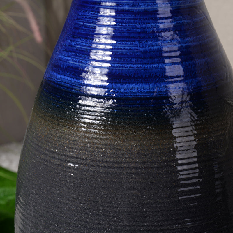 79586-04-BL -  Blue Ceramic Fountain with LED Lights - Tranquil Illumination HI-LINE GIFT