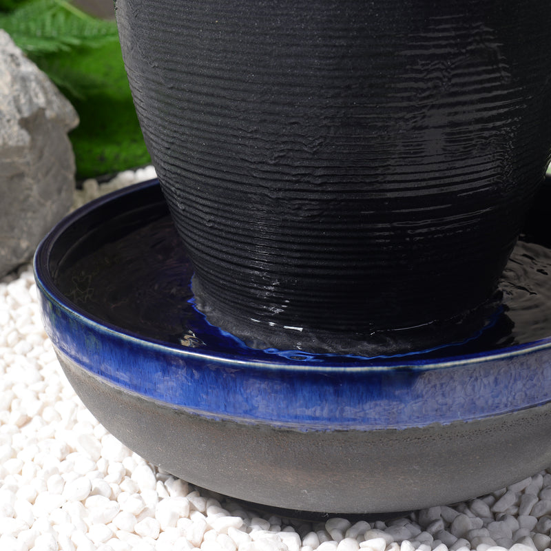 79586-04-BL -  Blue Ceramic Fountain with LED Lights - Tranquil Illumination HI-LINE GIFT