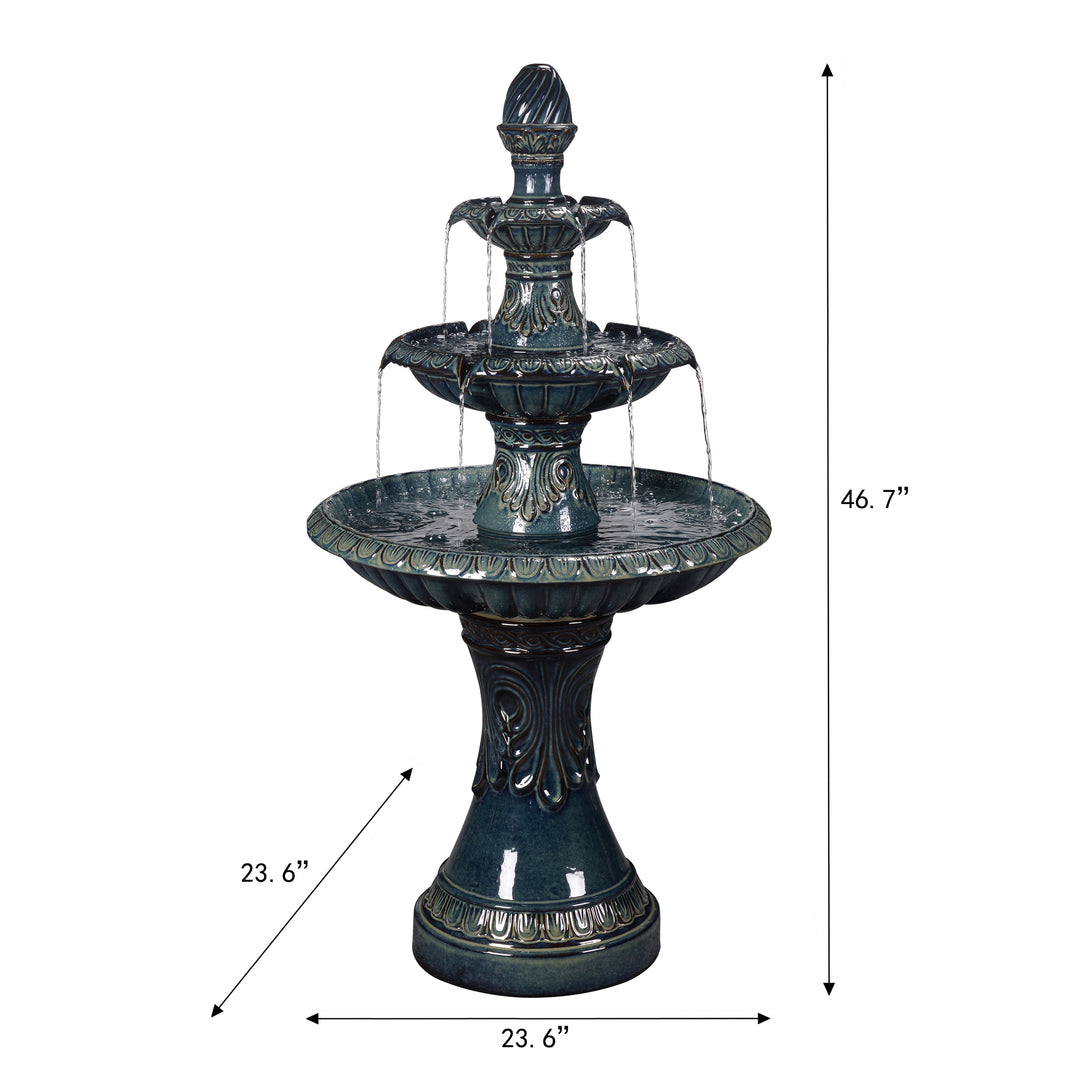 79586-05-BB - 3 Tier Ceramic Fountain - Serene Blue Beauty, No