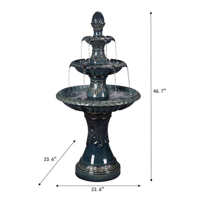79586-05-BB -  3 Tier Ceramic Fountain - Serene Blue Beauty, No Lights HI-LINE GIFT