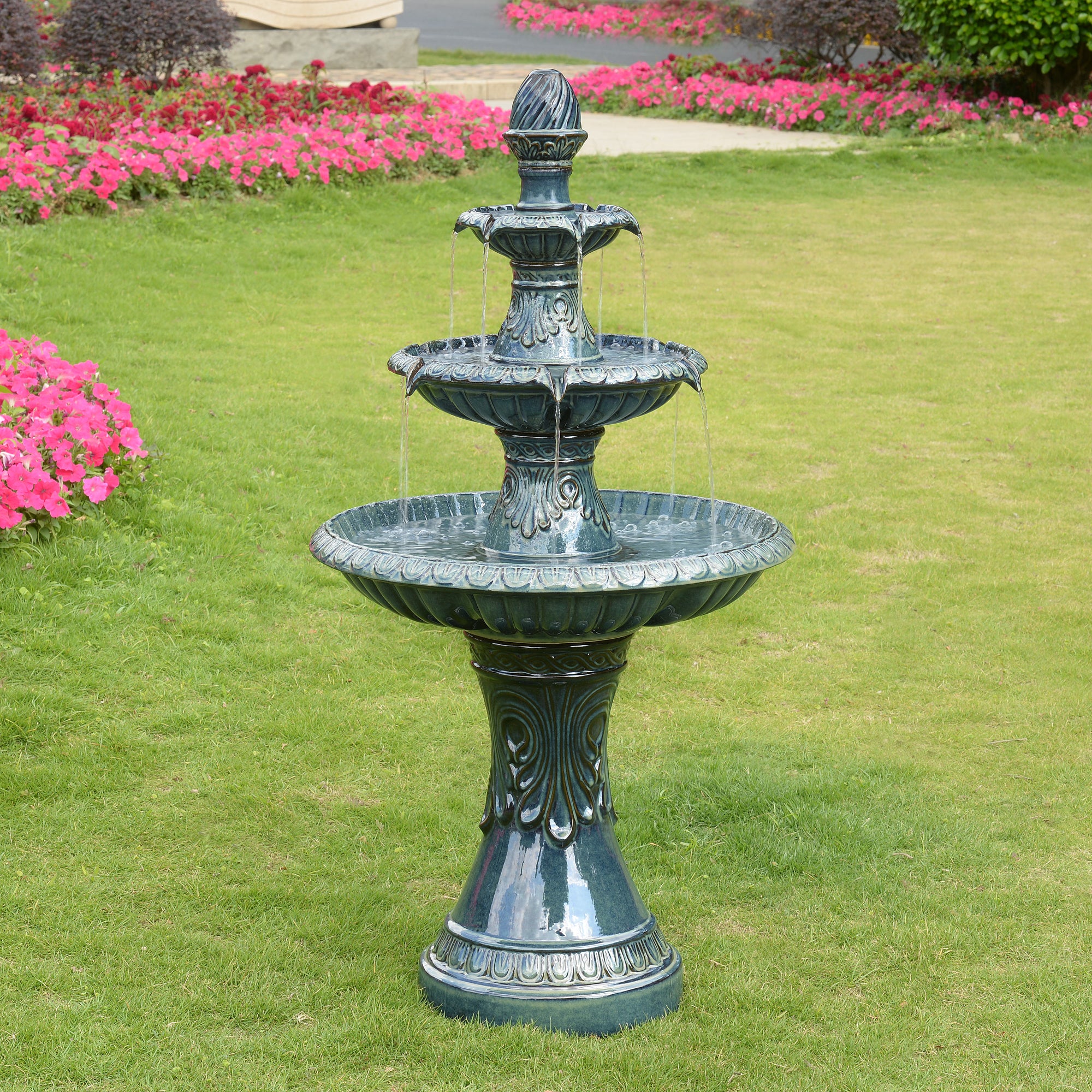 79586-05-BB - 3 Tier Ceramic Fountain - Serene Blue Beauty