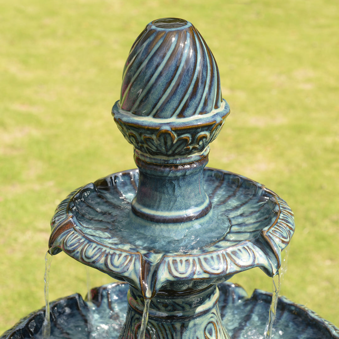 79586-05-BB - 3 Tier Ceramic Fountain - Serene Blue Beauty, No