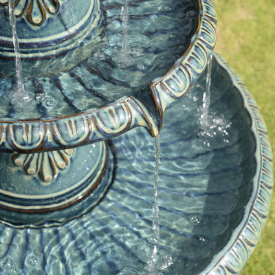 79586-05-BB -  3 Tier Ceramic Fountain - Serene Blue Beauty, No Lights HI-LINE GIFT