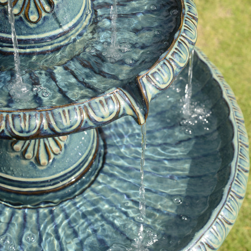 79586-05-BB -  3 Tier Ceramic Fountain - Serene Blue Beauty, No Lights HI-LINE GIFT