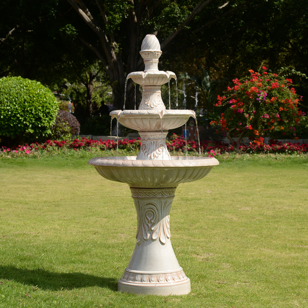 79586-05-IV - 3 Tier Ceramic Fountain - Ivory Elegance, No Lights