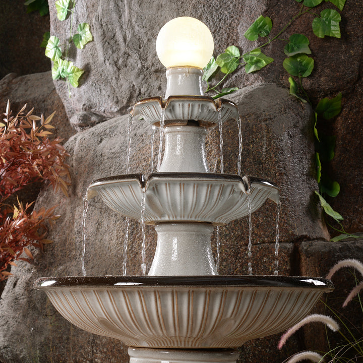 79586-06-IV - 3 Tier Ceramic Fountain with Lights - Ivory Elegance