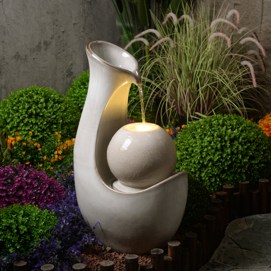 79586-08-IV - Ceramic Fountain with Lights - Ivory Elegance – Hi