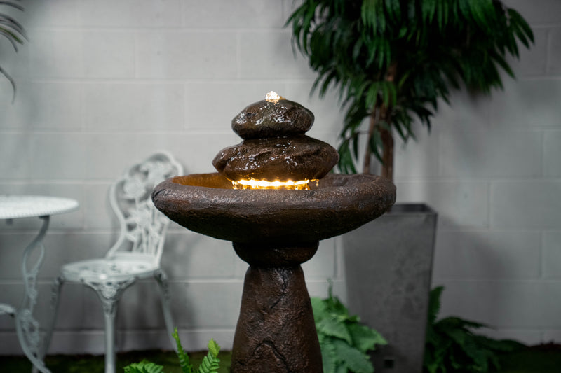 Stone Pedestal Fountain With Bird Bath Hi-Line Gift Ltd.