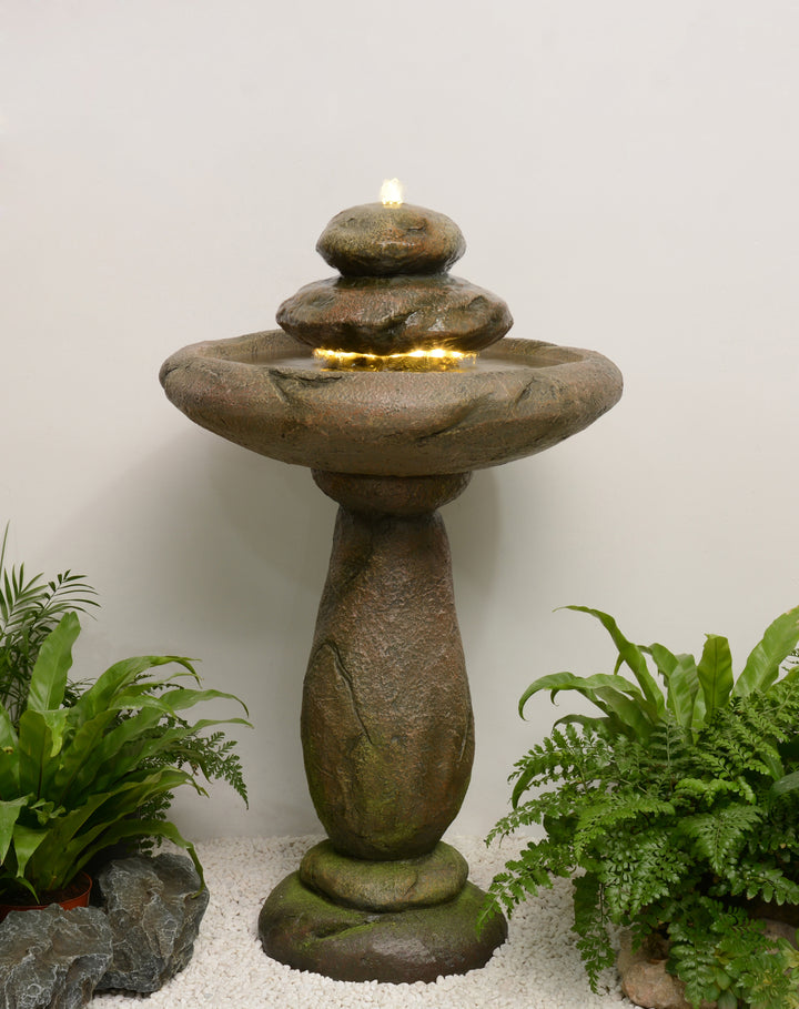 Stone Pedestal Fountain With Bird Bath Hi-Line Gift Ltd.