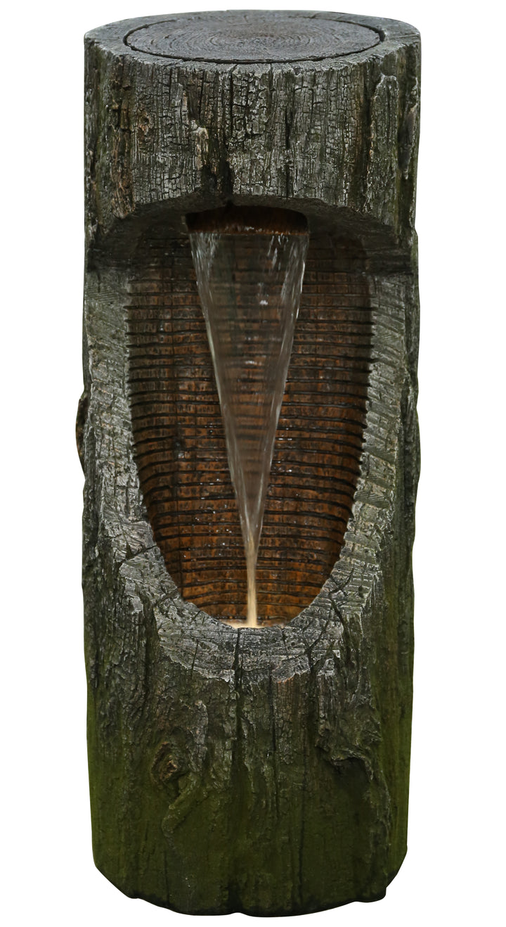 Tree Log Waterfall Fountain With  Warm White Led Lights Hi-Line Gift Ltd.