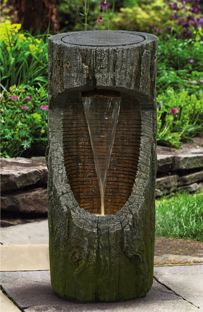 Tree Log Waterfall Fountain With  Warm White Led Lights Hi-Line Gift Ltd.